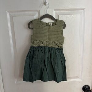 Kate Quinn Organic Cotton Green Crochet Sleeveless Kids Dress Size 2T